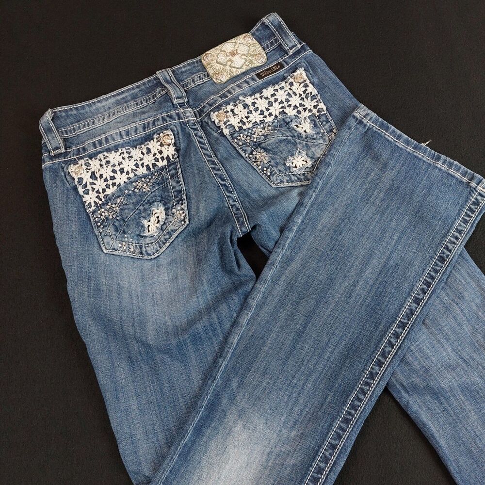 MISS ME Signature Boot Cut Jeans Women's 27 (Fit 28x33) Low Rise Blue
